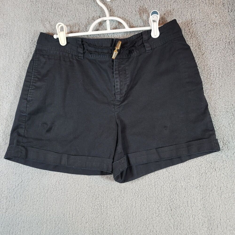 Lauren Ralph Lauren Shorts Size 10 Petite Women Mid Rise Tie Accent Black Cuff